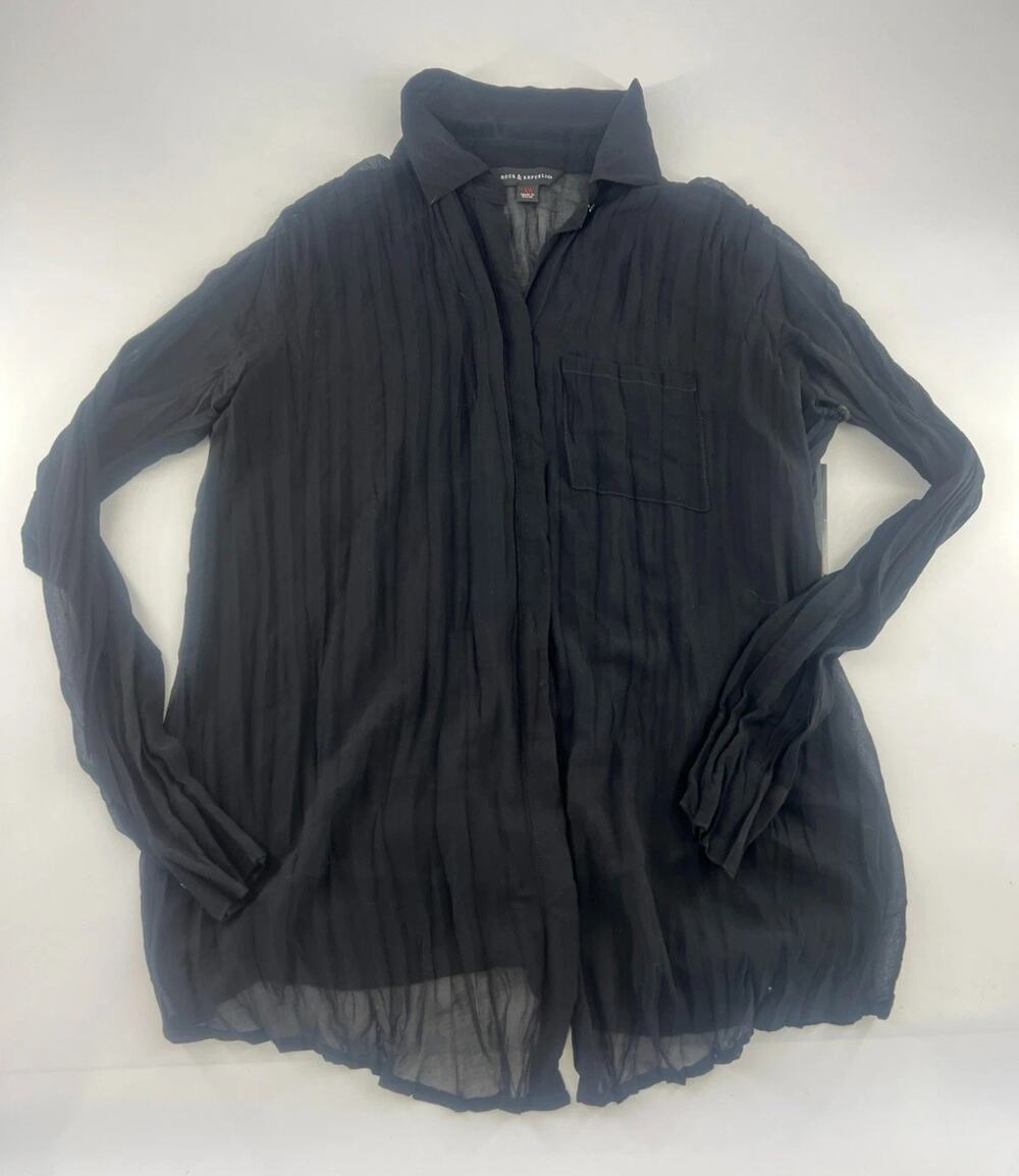 Rock & Republic Shirt Womens Extra Small Black Sheer Blouse Long Sleeve Pullover